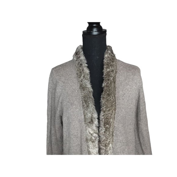 NWT Vertical Design Rabbit Hair Trim Collar Open Cardigan Size Large Women's - Picture 5 of 9